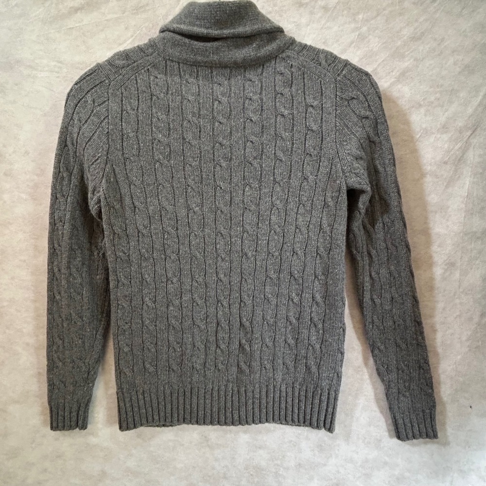 JCrew Mens Gray Cable Knit Shawl Collar Cardigan Lambswool Cashmere Sweater M - Picture 6 of 7
